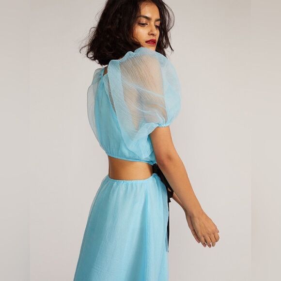 NWT Cynthia Rowley Clara Midi Blue Dress Organza Size S - Picture 7 of 15